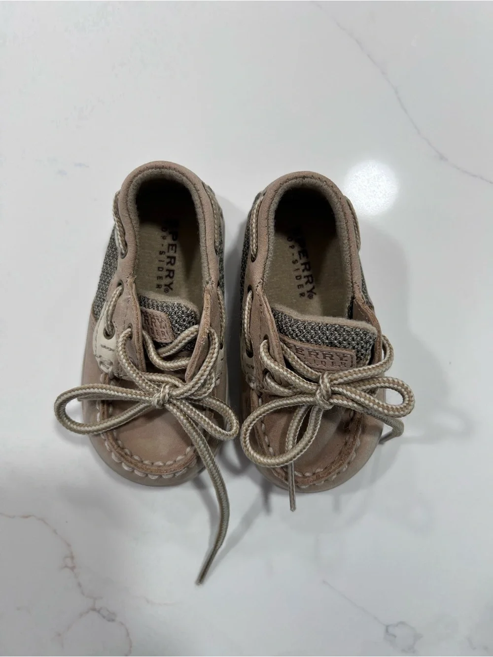 Sperry Kids Taupe and Cream Boat Shoes - 2M